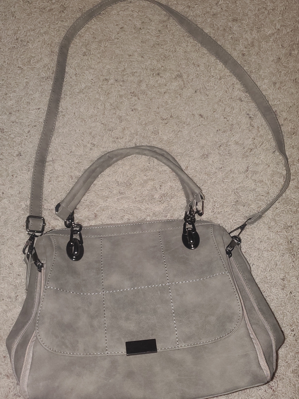 Women's Grey Top-Handle Satchel Bag with Shoulder Strap